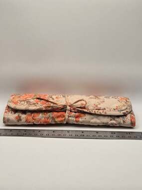 Natalie Floral Pink Quilted Jewelry Roll Organizer